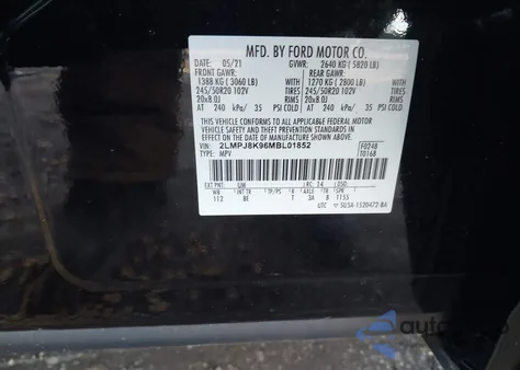 2021 Lincoln Nautilus Reserve z USA, uszkodzony, nr VIN 2LMPJ8K96MBL01852